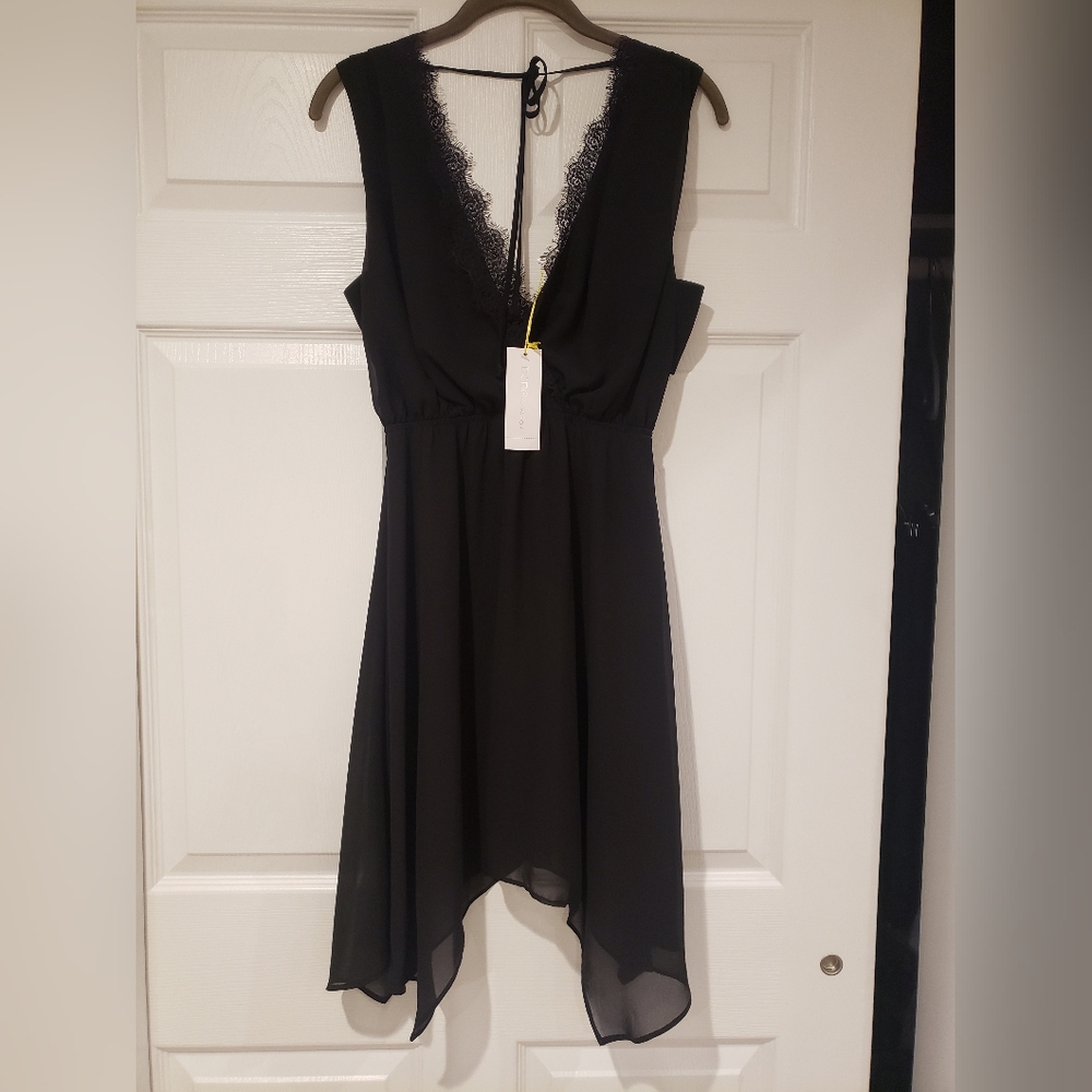 BCBG Generation sleeveless V neck lace trim Mini Dress